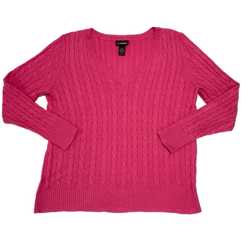 Lane Bryant Angora Blend Cable Knit V-Neck Sweater Hot Pink 18 20 Cozy Winter